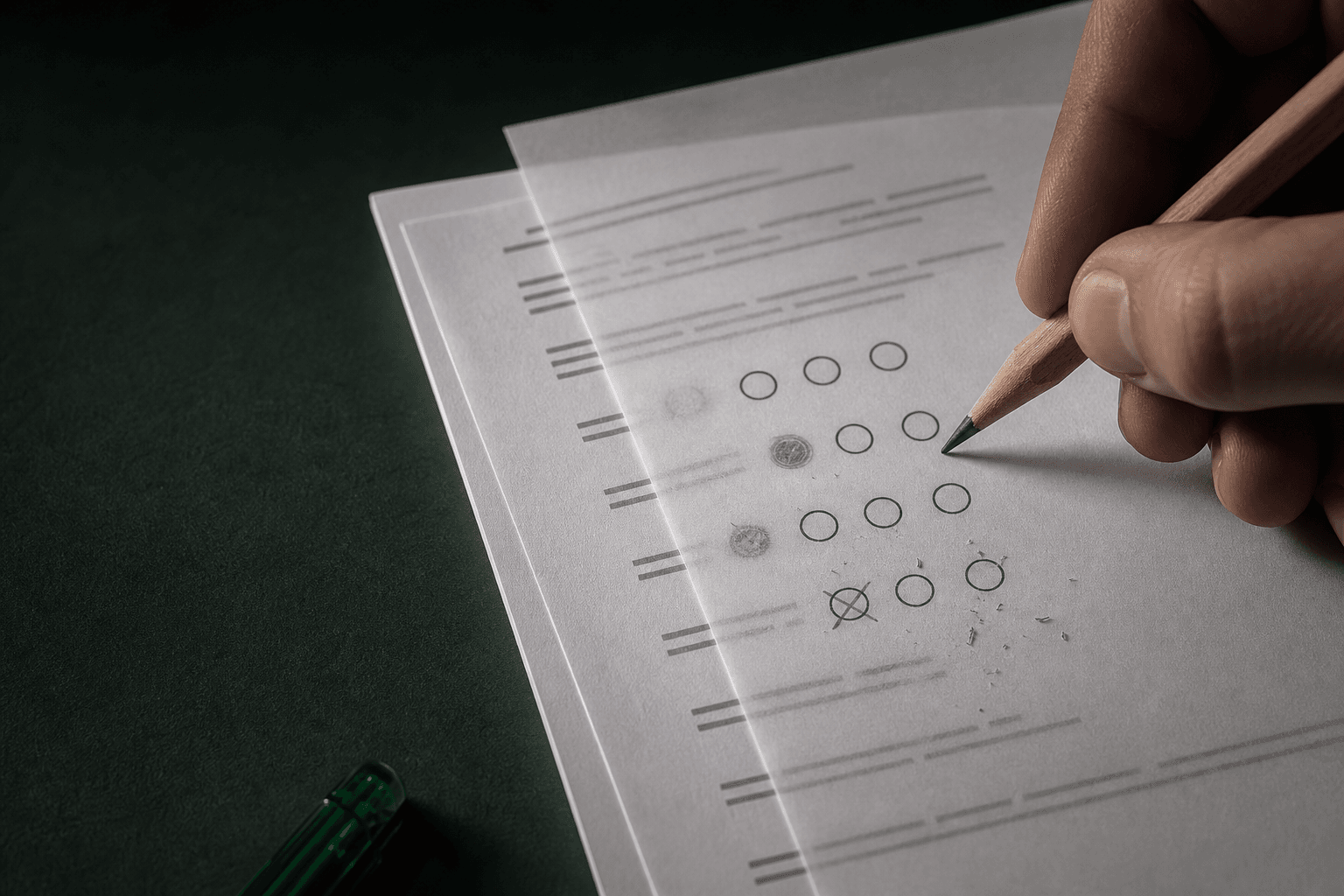 Aspirante al concurso docente analiza varias opciones de respuesta durante su preparación